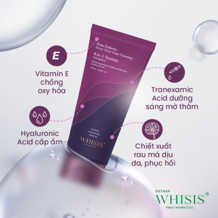 Sữa Rửa Mặt Làm Sạch Sâu Trắng Sáng Da Vitamin E Whisis 120ml